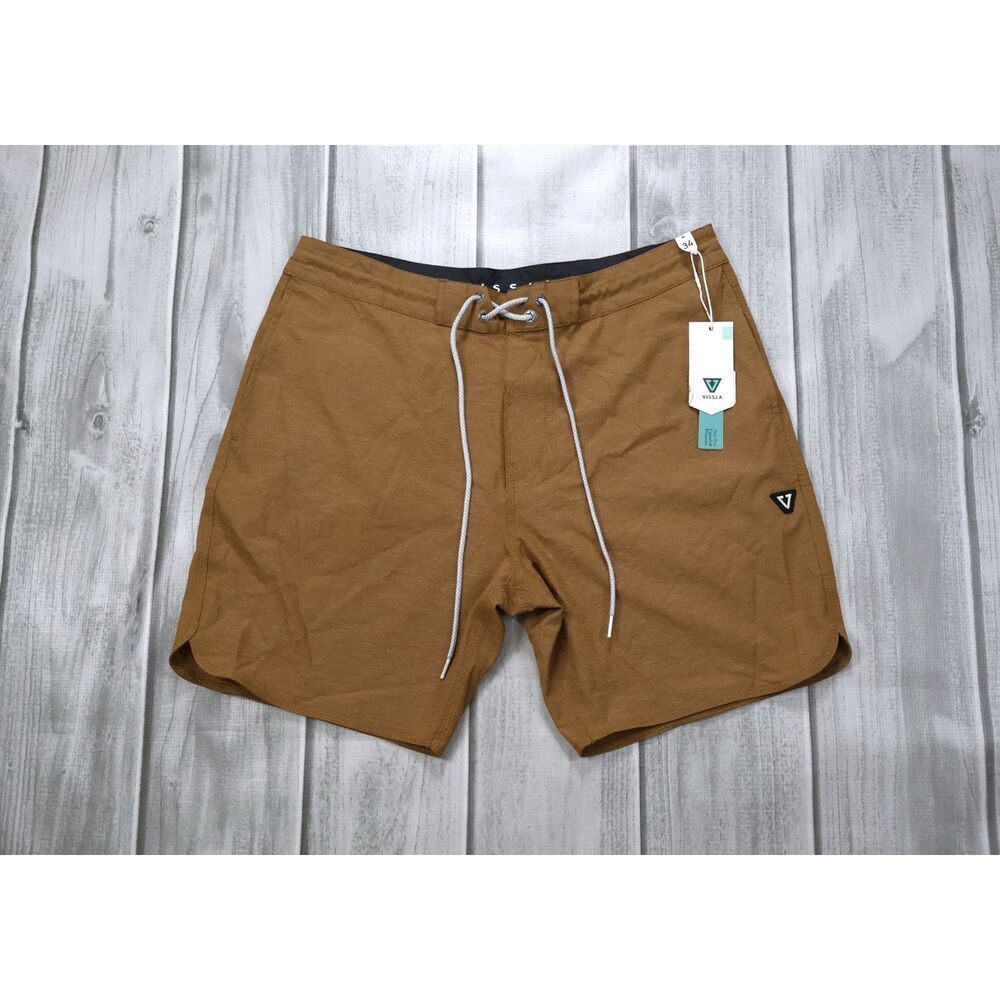 NEW Vissla Stoke'm 17.5" Board Shorts Mens 34 Brown Rubber Quick Dry Hybrid Hemp